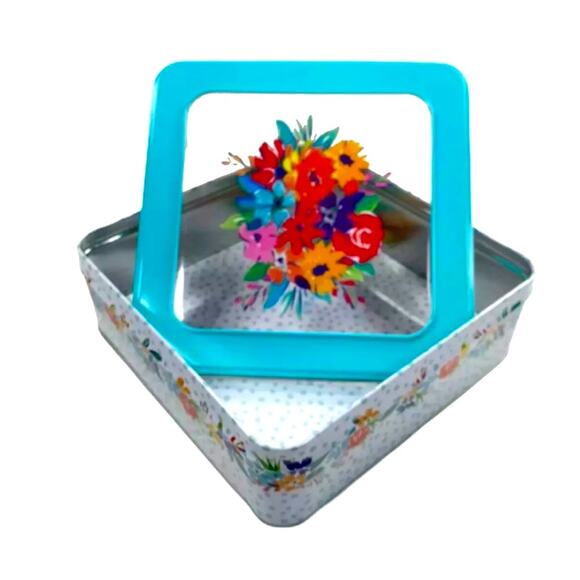 The Pioneer Woman Birthday Floral Square Desert Tin - Picture 1 of 6